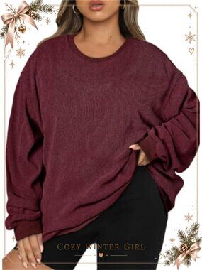 Plus Size Knit Pullover Sweatshirt Long Sleeve Crew Neck Drop Shoulder Loose Fit